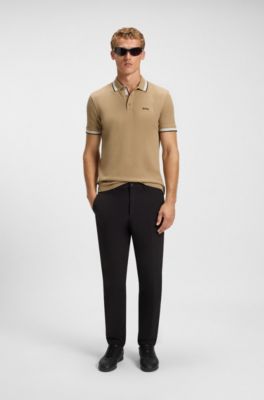 Cotton piqu&eacute; polo shirt with logo details, Beige