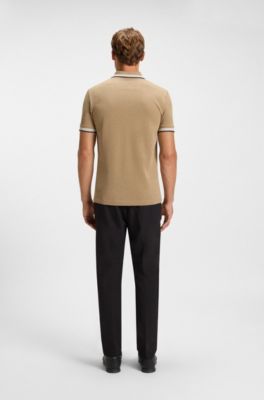 Cotton piqu&eacute; polo shirt with logo details, Beige