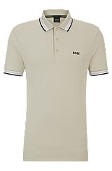 Cotton polo shirt with contrast logo details, Light Beige