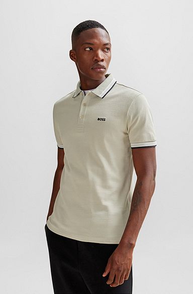 Cotton-piqué Paddy polo shirt with contrast logo, Natural