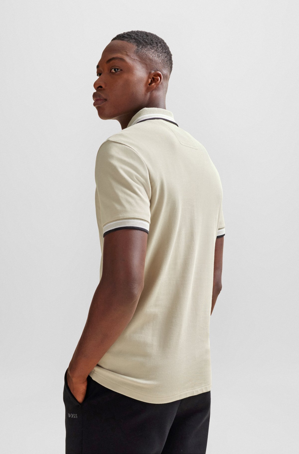Cotton polo shirt with contrast logo details, Natural