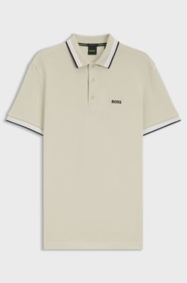 Cotton piqu&eacute; polo shirt with logo details, Light Beige