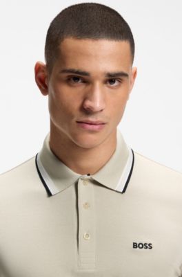 Cotton piqu&eacute; polo shirt with logo details, Light Beige