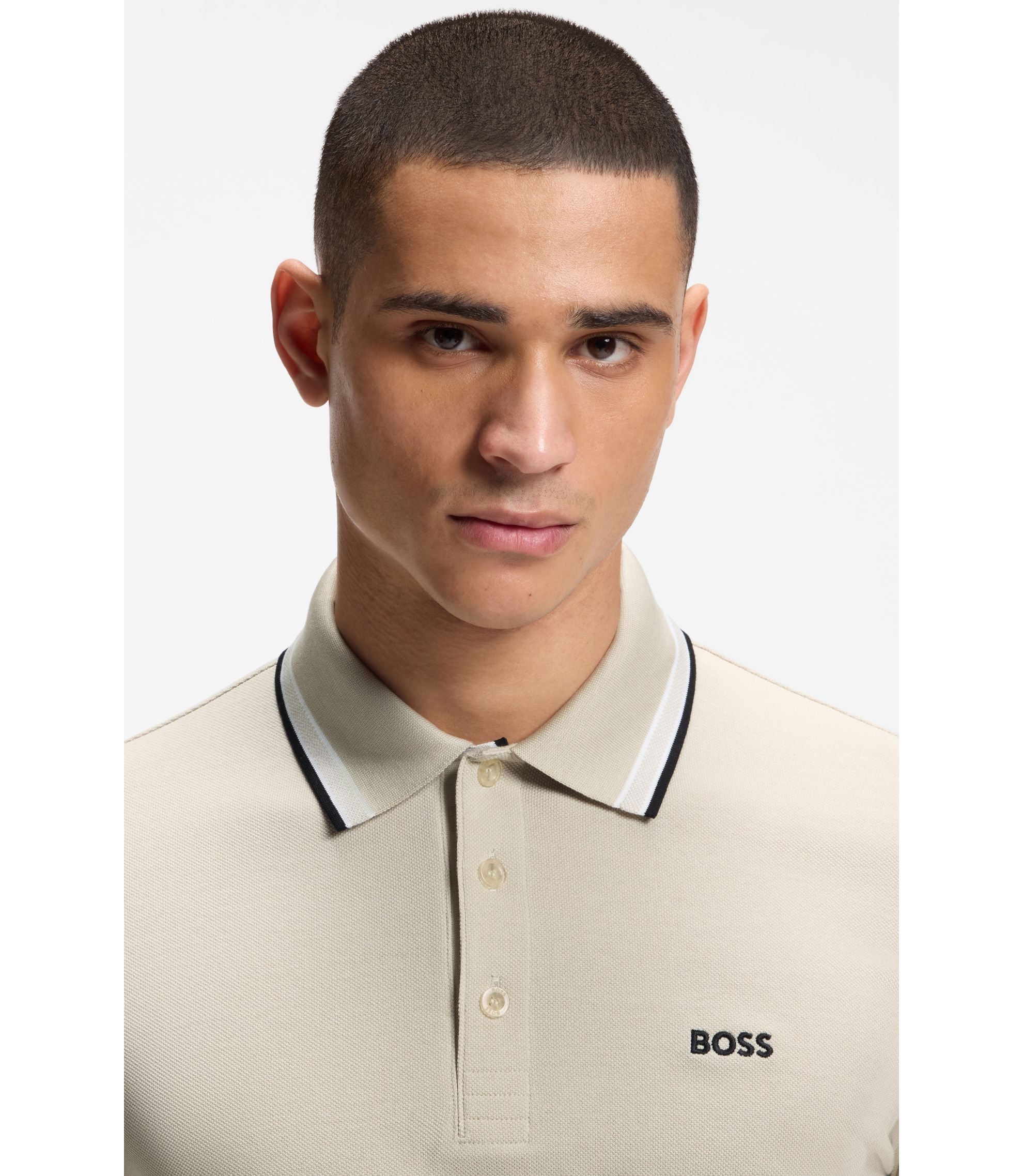 BOSS ケーブル編みポロシャツ ベージュ BOSS - Paddy ポロシャツ コットンピケ - ライトベージュ