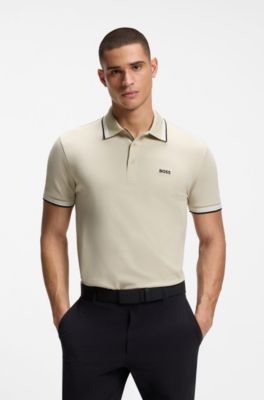 Cotton piqu&eacute; polo shirt with logo details, Light Beige