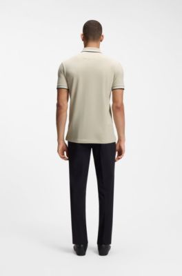 Cotton piqu&eacute; polo shirt with logo details, Light Beige