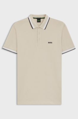 Cotton piqu&eacute; polo shirt with logo details, Light Beige