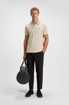 Cotton piqu&eacute; polo shirt with logo details, Light Beige