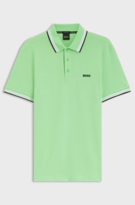 Polo in piqu&eacute; di cotone con dettagli logo, Verde