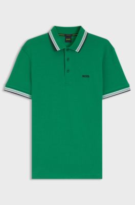Cotton piqu&eacute; polo shirt with logo details, Green