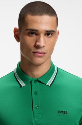 Cotton piqu&eacute; polo shirt with logo details, Green