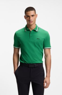Cotton piqu&eacute; polo shirt with logo details, Green