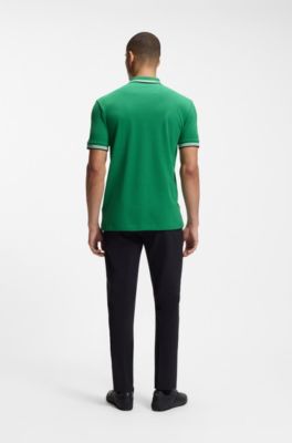 Cotton piqu&eacute; polo shirt with logo details, Green