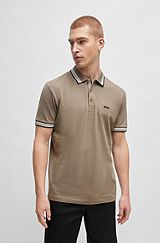 Cotton-piqué polo shirt with contrast logo, Khaki