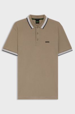 Polo in piqu&eacute; di cotone con dettagli logo, Beige