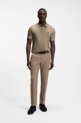 Cotton piqu&eacute; polo shirt with logo details, Beige