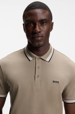 Cotton piqu&eacute; polo shirt with logo details, Beige