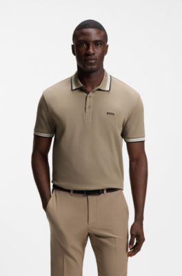 Cotton piqu&eacute; polo shirt with logo details, Beige