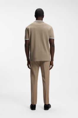 Cotton piqu&eacute; polo shirt with logo details, Beige