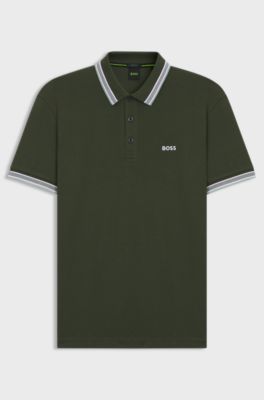 Cotton piqu&eacute; polo shirt with logo details, Dark Green