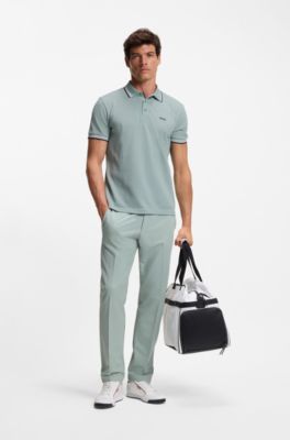 Contrast-tipped polo shirt in cotton piqu&eacute;, Light Green
