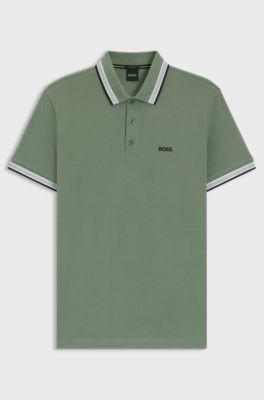 Cotton piqu&eacute; polo shirt with logo details, Green