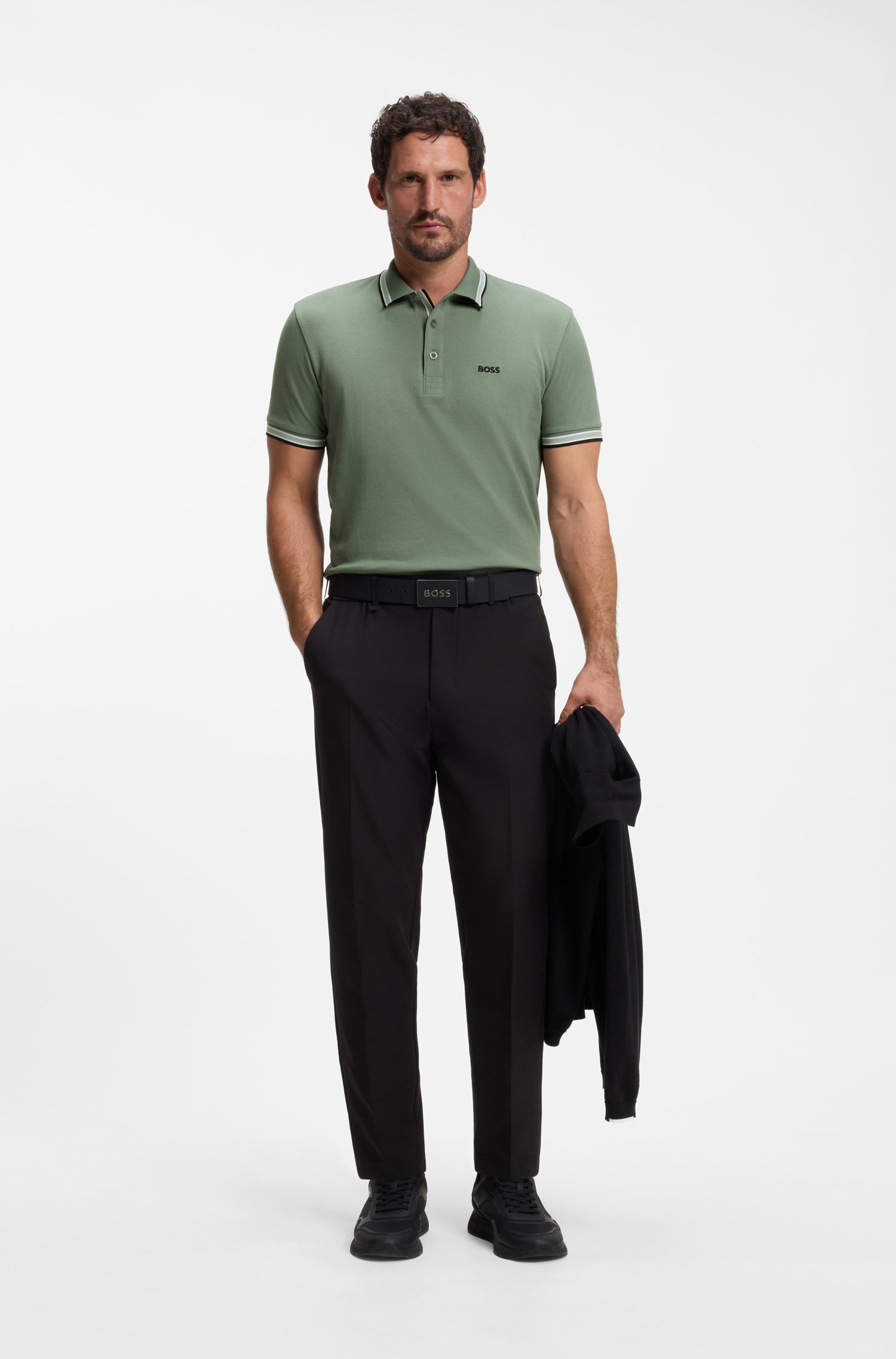 Boss Cotton piqué polo shirt with logo details pikéer herr – bild 2