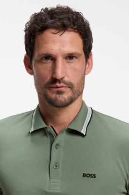 Cotton piqu&eacute; polo shirt with logo details, Green
