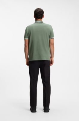 Cotton piqu&eacute; polo shirt with logo details, Green