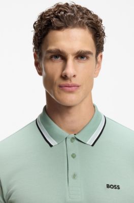 Cotton piqu&eacute; polo shirt with logo details, Light Green