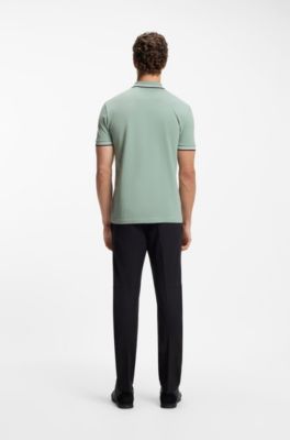 Cotton piqu&eacute; polo shirt with logo details, Light Green