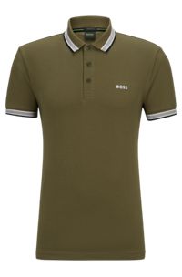 Cotton-piqué polo shirt with contrast logo, Light Green