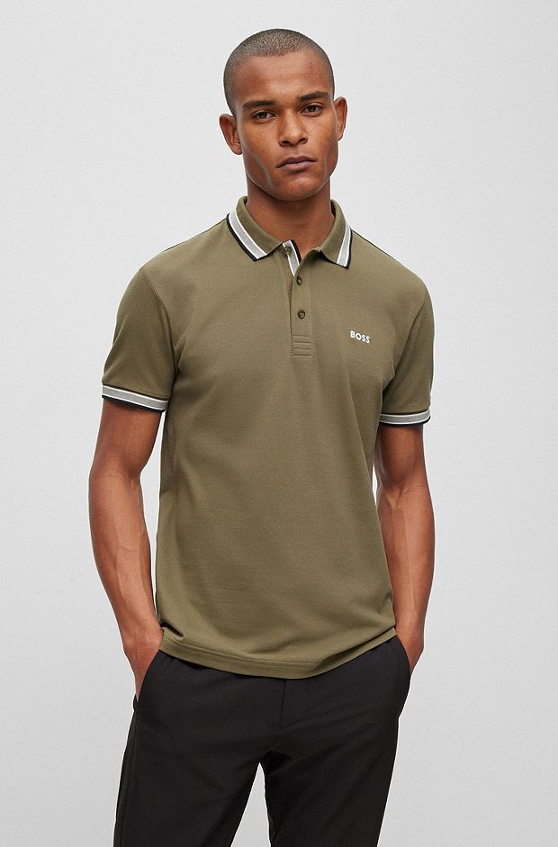 Cotton-piqué polo shirt with contrast logo, Light Green