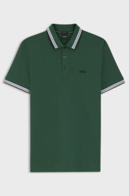 Cotton piqu&eacute; polo shirt with logo details, Dark Green