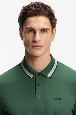 Cotton piqu&eacute; polo shirt with logo details, Dark Green