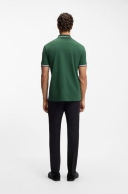 Cotton piqu&eacute; polo shirt with logo details, Dark Green