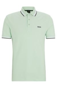Poloshirt aus Bio-Baumwolle mit kontrastfarbenen Logo-Details, Hellgrün