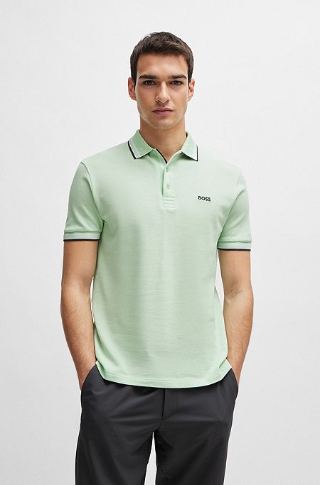 Cotton polo shirt with contrast logo details, Light Green