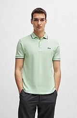 Cotton-piqué Paddy polo shirt with contrast logo, Light Green