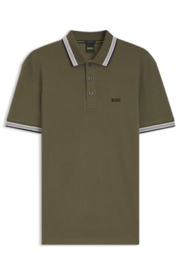Cotton piqué polo shirt with logo details, Olive