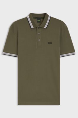 Cotton piqu&eacute; polo shirt with logo details, Olive