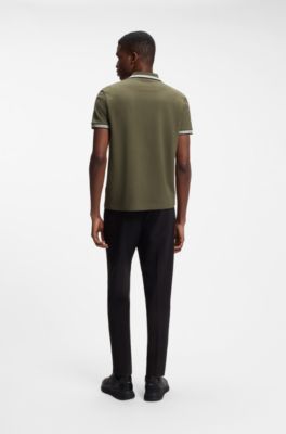 Cotton piqu&eacute; polo shirt with logo details, Olive