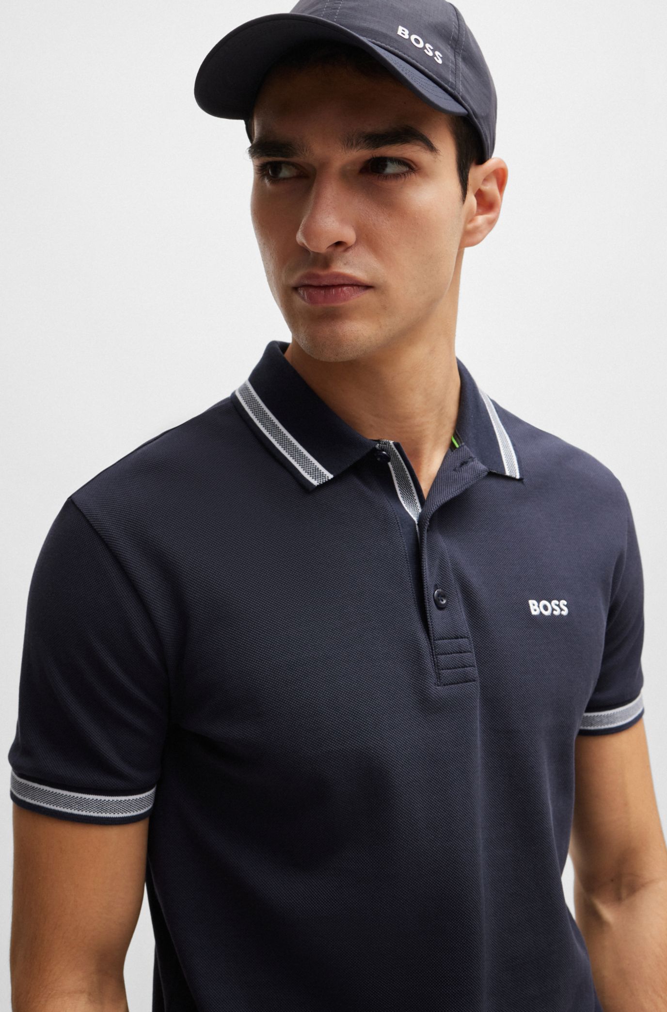 BOSS Cotton polo shirt with contrast logo details