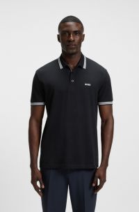 Polo Paddy de piqué de algodón con logo en el reverso del cuello, Azul oscuro