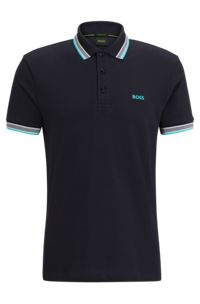 Cotton polo shirt with contrast logo details, Dark Blue
