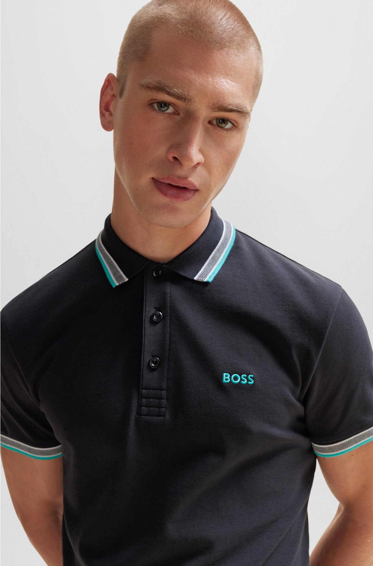 BOSS - Cotton polo shirt with contrast logo details