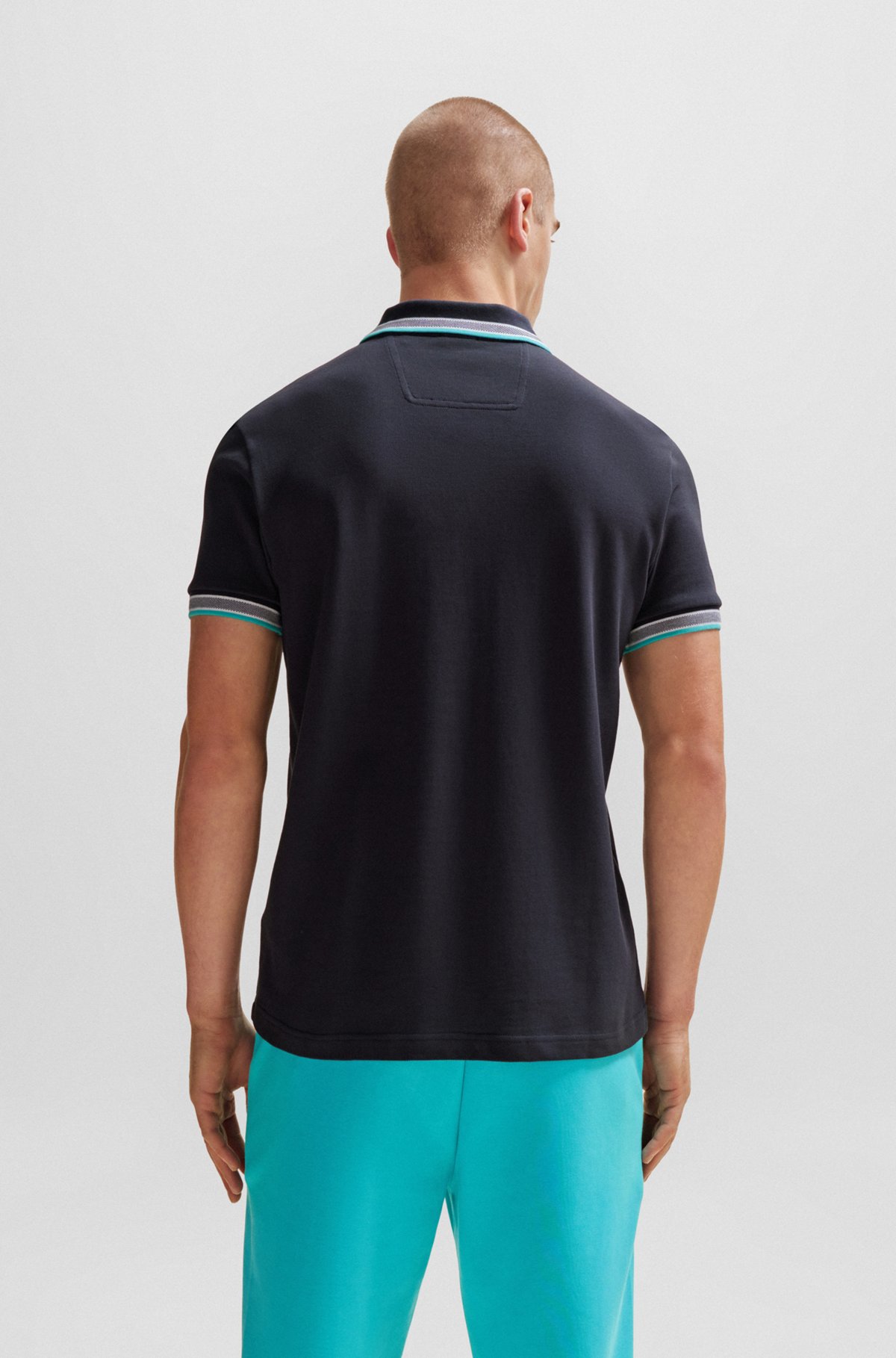 Poloshirt aus Bio-Baumwolle mit kontrastfarbenen Logo-Details, Dunkelblau