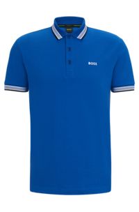 Poloshirt i økologisk bomuld med logo i kontrastfarve, Blå