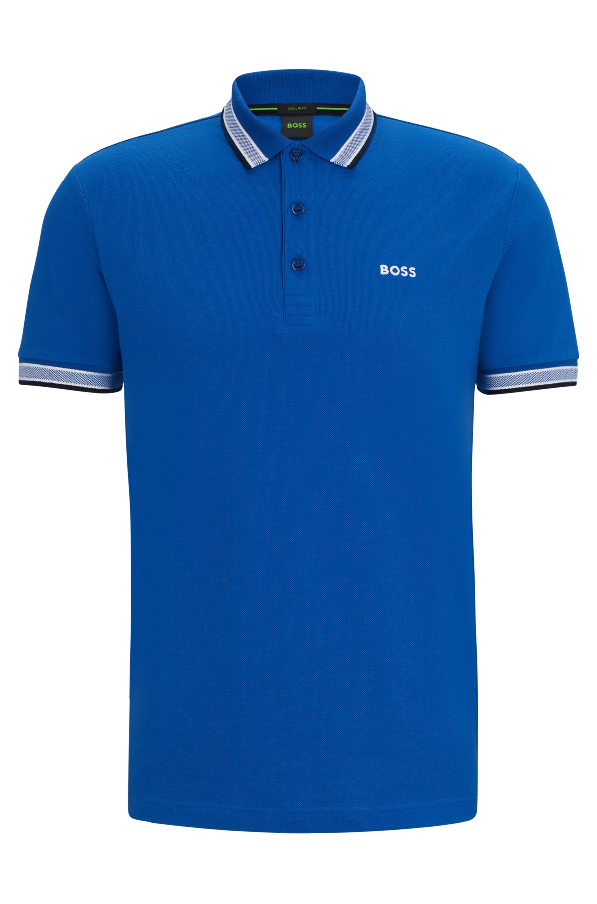 Cotton-piqué polo shirt with contrast logo, Blue