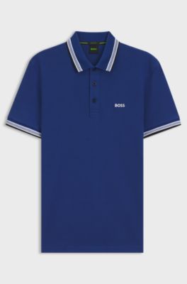Cotton piqu&eacute; polo shirt with logo details, Blue